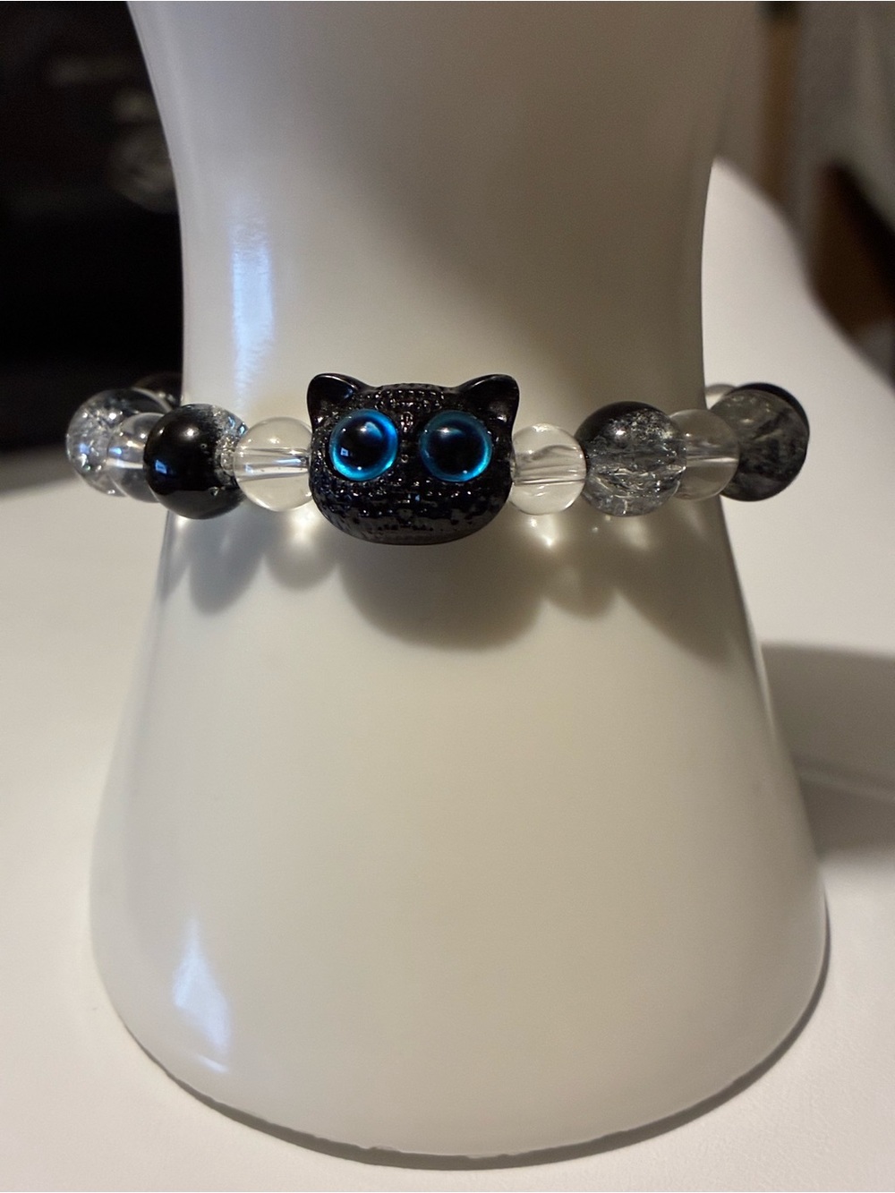 Black Cat Bead Bracelet with Blue Eyes - Pets Cat Accessory New Without Tags